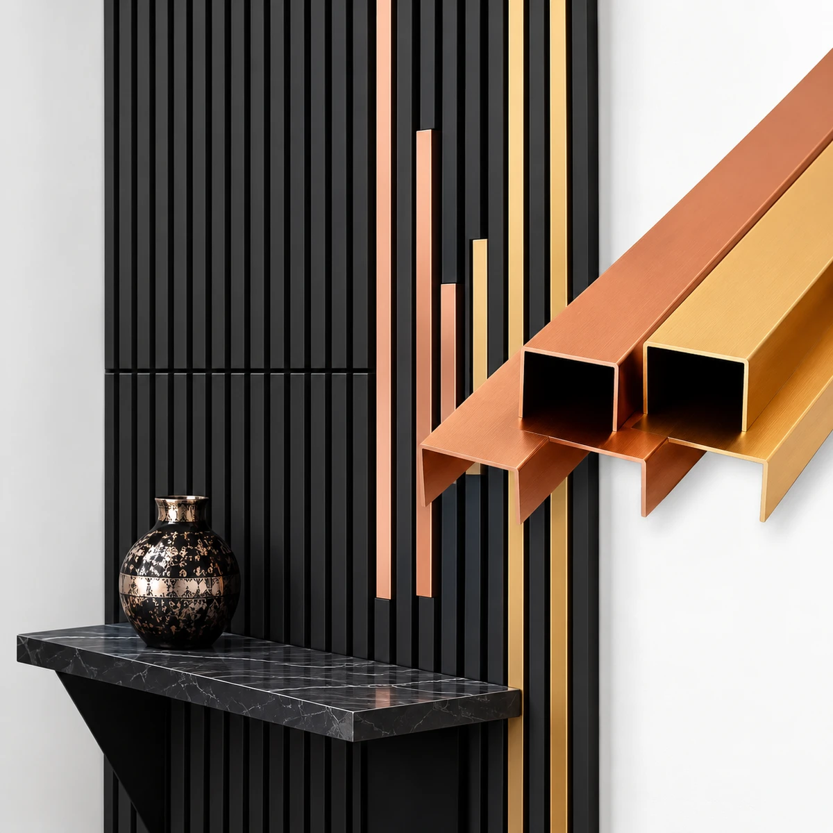 Декоративная накладка U‑Shape Trim 27×3000 мм: золото и розовое золото