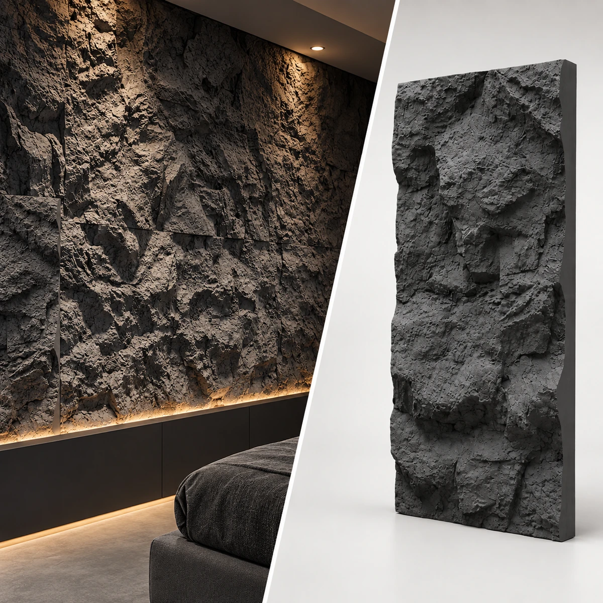 Стеновые панели Hard Stone PU: объёмная фактура «твёрдого камня» для выразительных интерьеров.