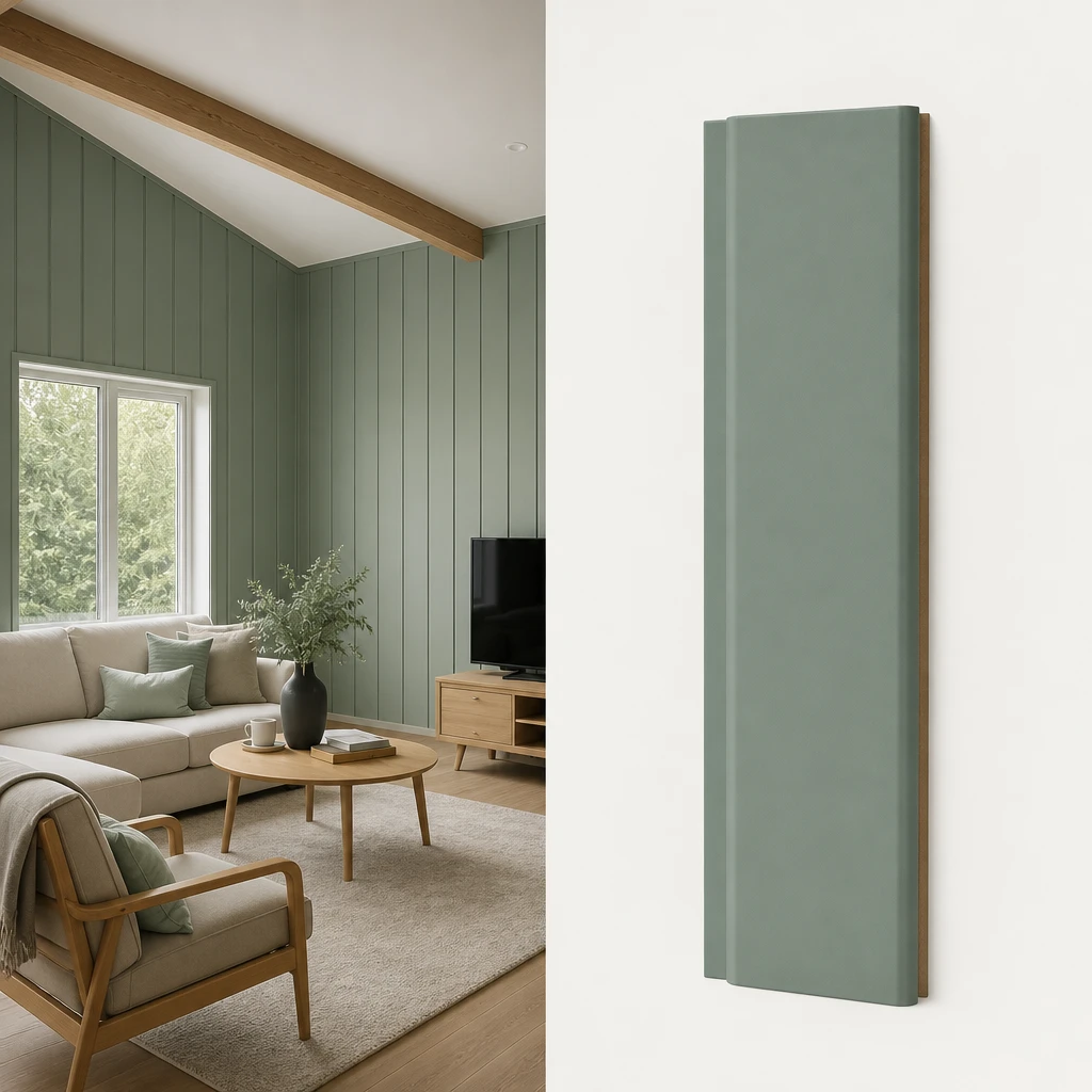 Стеновые панели Slat Style Green: графичный ритм зеленых реек в интерьере.